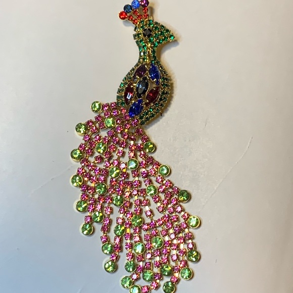 Rhinestone Jeweled Peacock Pin Brooch Signed OTC On The Back.  4.5 inches tall - Picture 12 of 12